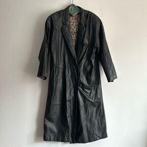 The Flight Club Black Vintage Long Leather Trench Jacket size Medium